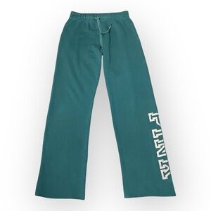 PINK Victoria’s Secret Green Sweatpants Silver Logo Size XS